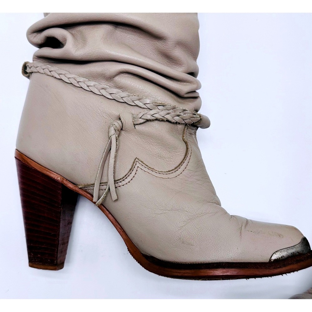 Zodiac USA Vintage Taupe Leather Slouchy Western Boots Metal Toe Tip 6‎ M 803195